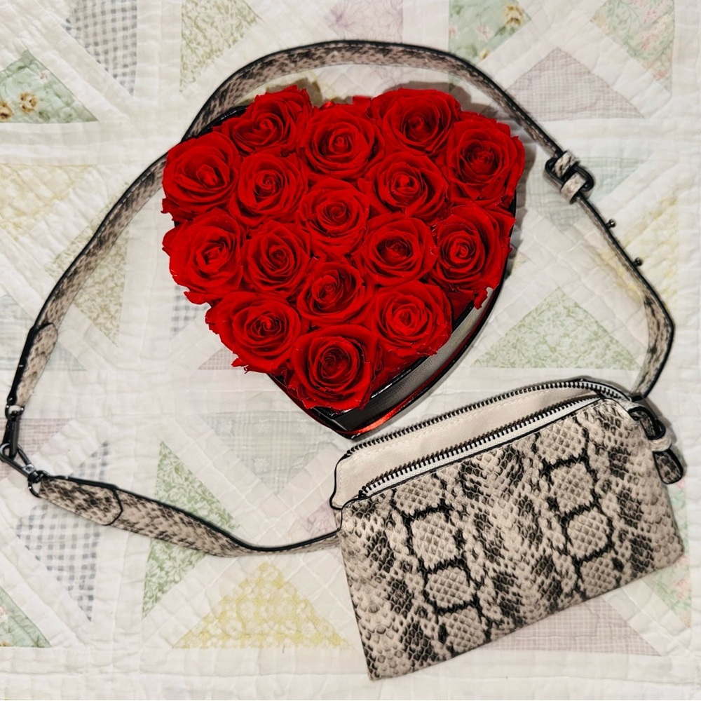 Snakeskin Print Crossbody Wallet Bag Neutral Vegan Leather
